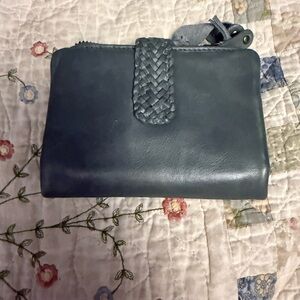 Braided Strap Leather Wallet - Slate Blue